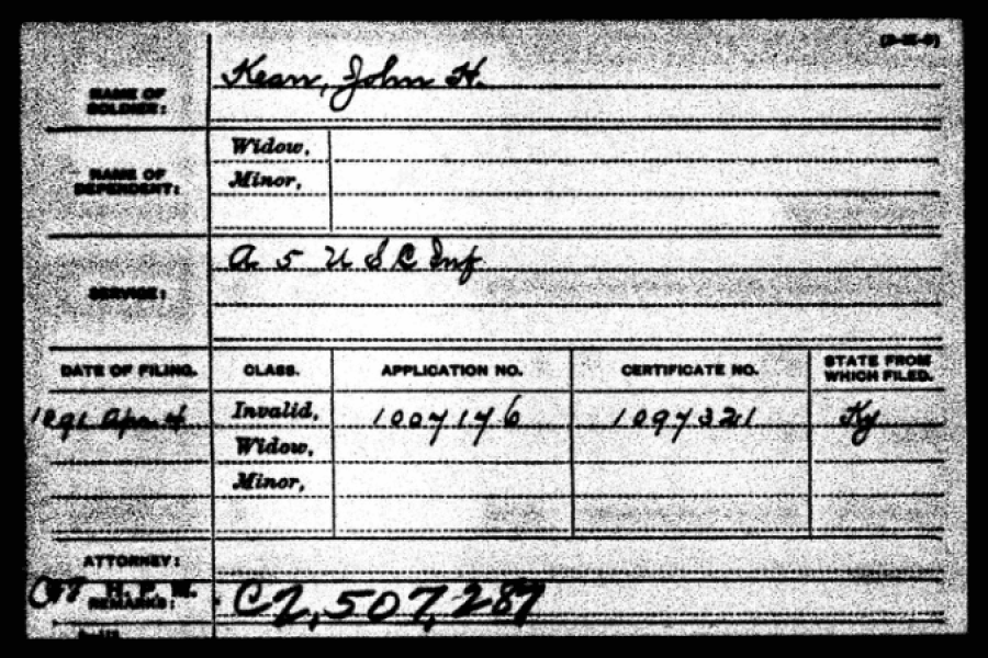 John Keen Pension Card