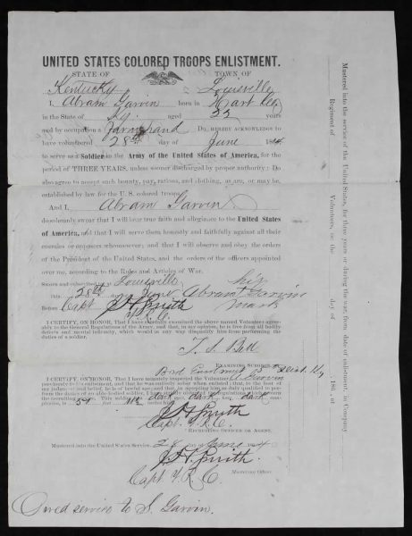 Abram Garvin Enlistment Papers