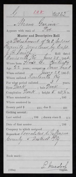Abram Garvin Muster and Descriptive Roll