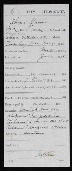 Abram Garvin Muster-out Roll