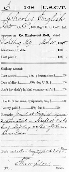Charles English, Muster-out Roll