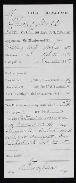 Charles Mudd Muster-out Roll