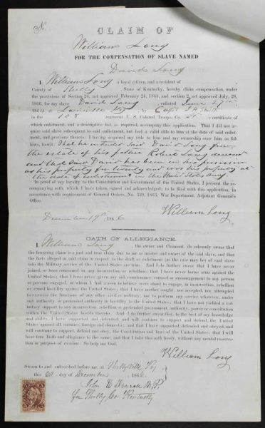 Compensation Claim from George Davis Long's Enslaver