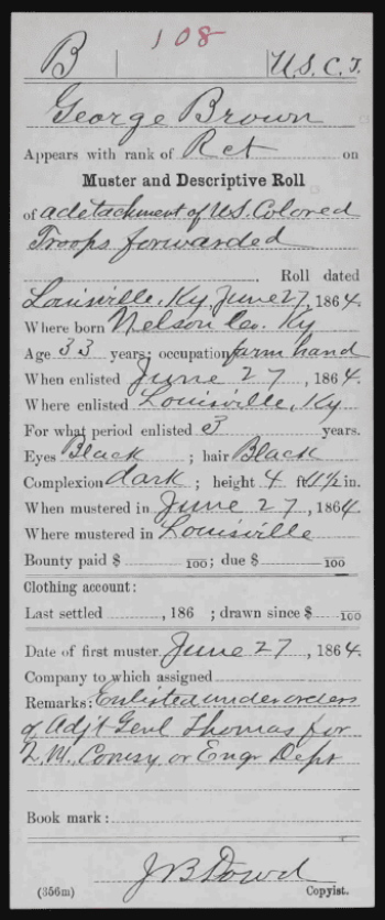 George Brown, Muster and Descriptive Roll