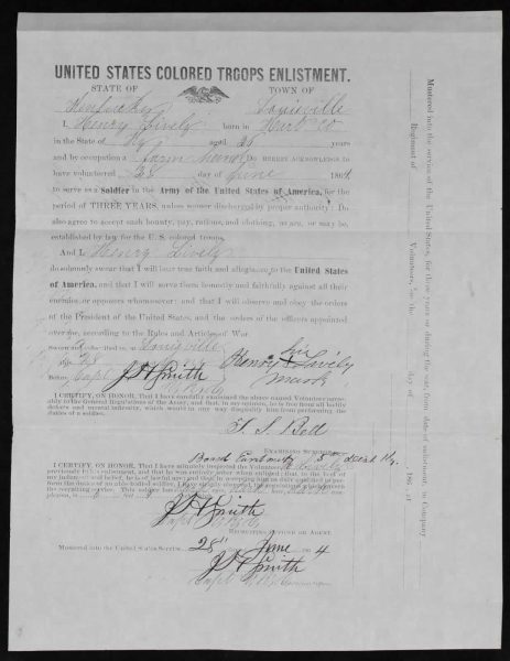 Henry Lively, Enlistment Papers