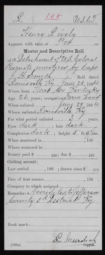 Henry Lively Muster and Descriptive Roll