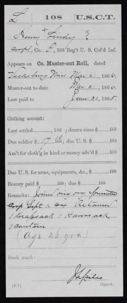 Henry Lively Muster-out Roll