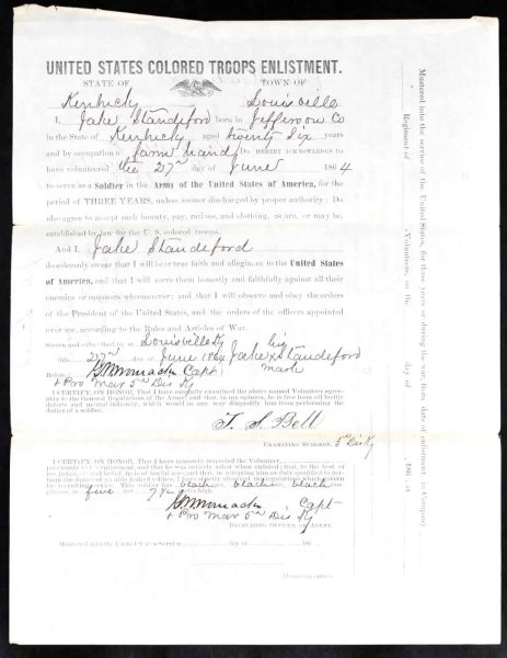 Jacob Finley Standiford, Enlistment Papers