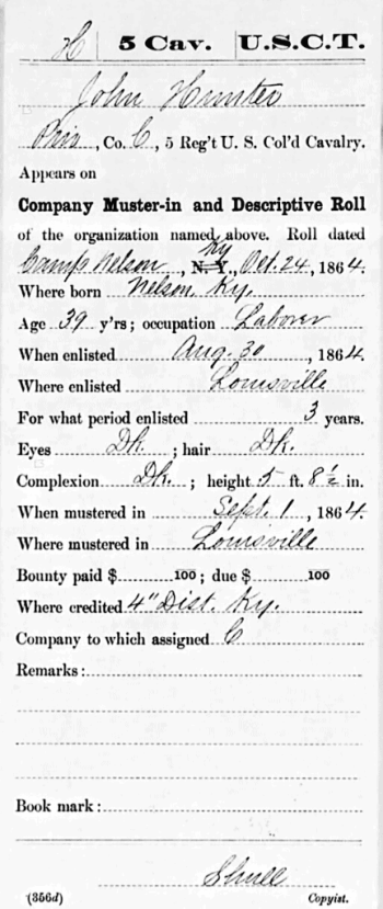 John Hunter, Muster-in and Descriptive Roll