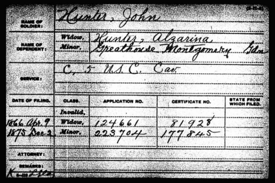 John Hunter Widow Pension Card