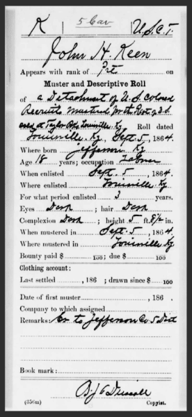 John Kean Muster and Descriptive Roll