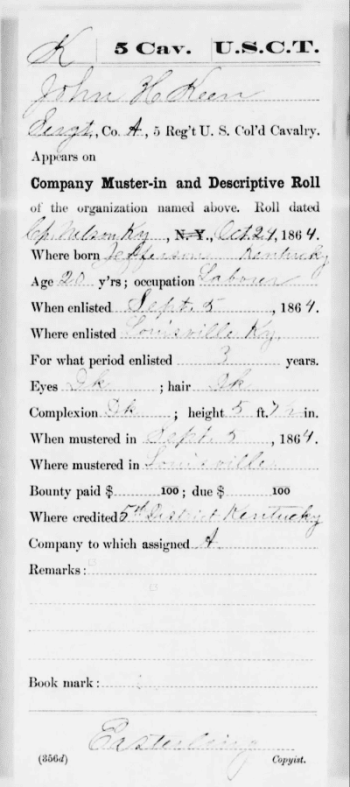 John Kean Muster-in and Descriptive Roll