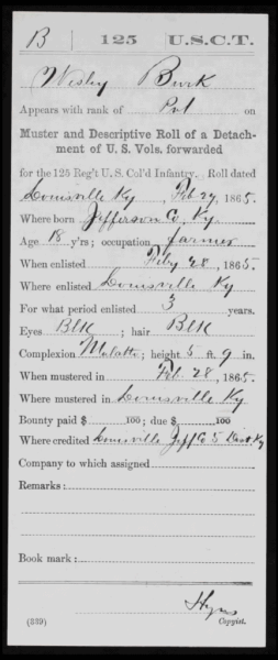 John Wesley Burks, Muster and Descriptive Roll of a Detachment of U.S. Vols. Forwarded