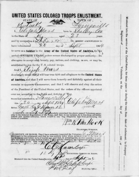 Elijah P. Marrs, Enlistment Papers